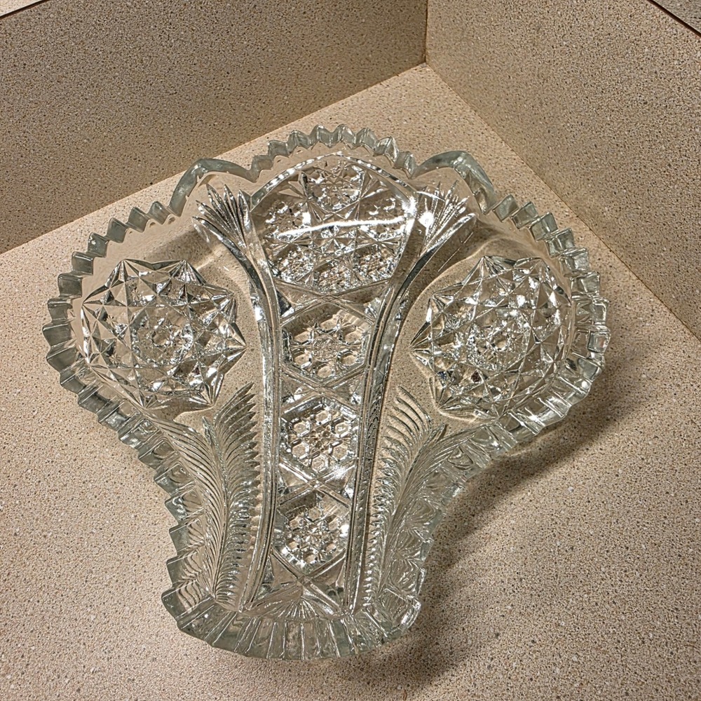 Skull Shaped 7" Candy Dish, Trinket Tray Clear EAPG Cut Glass Vintage